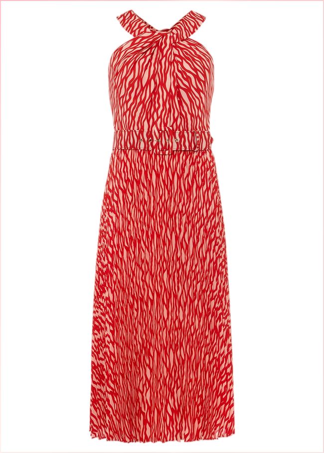  Yas Abstract Print Halterneck Dress Red/Nude 220920664