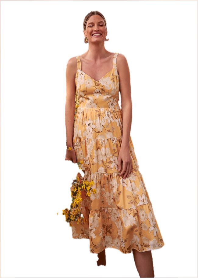  Elaina Cotton Floral Tiered Midi Dress Yellow/Multi 220926871