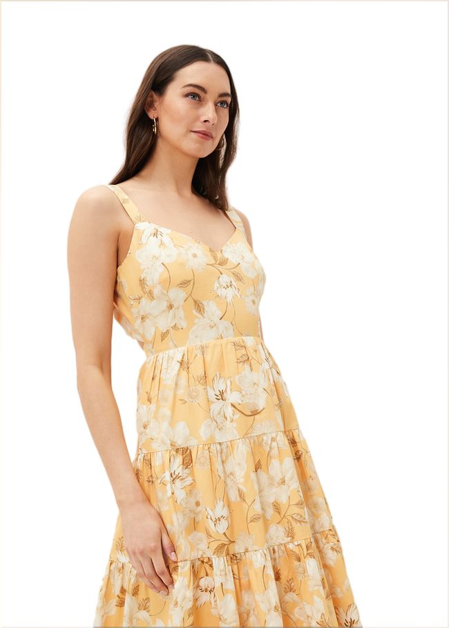  Elaina Cotton Floral Tiered Midi Dress Yellow/Multi 220926871