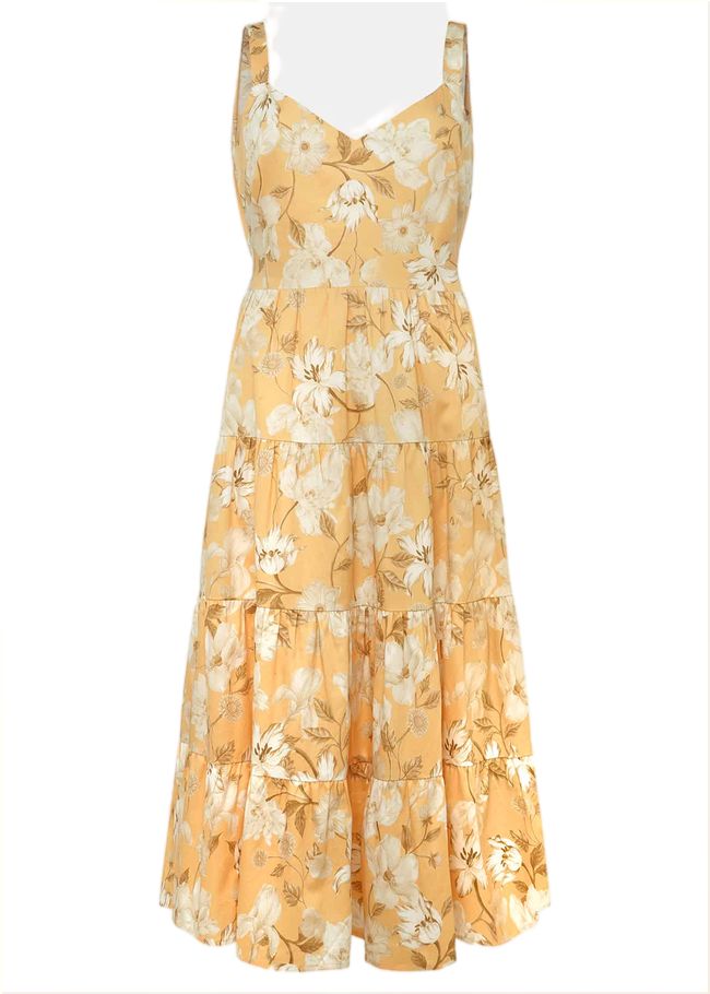  Elaina Cotton Floral Tiered Midi Dress Yellow/Multi 220926871