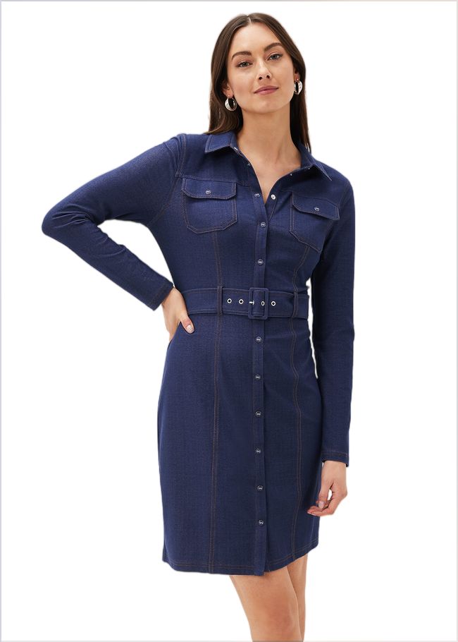  Kathryn Denim Fitted Jersey Dress Denim 220931354