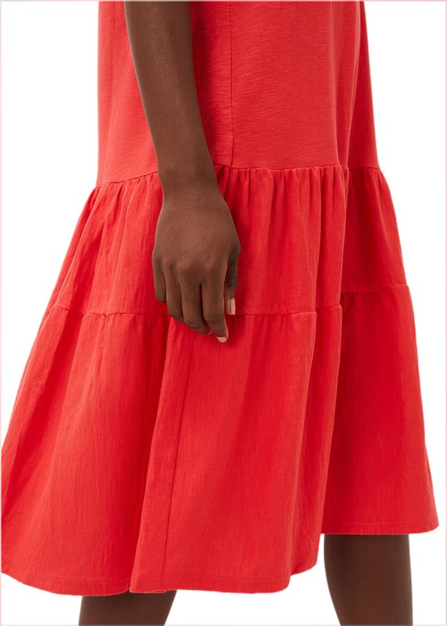  Elizebeth Cotton Tiered Midi Dress Chilli Red 220939656