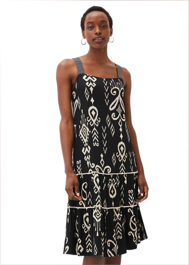  Malaya Ikat Print Midi Dress Black 220950050