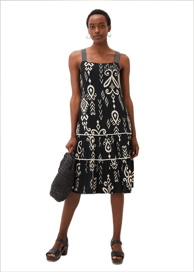  Malaya Ikat Print Midi Dress Black 220950050