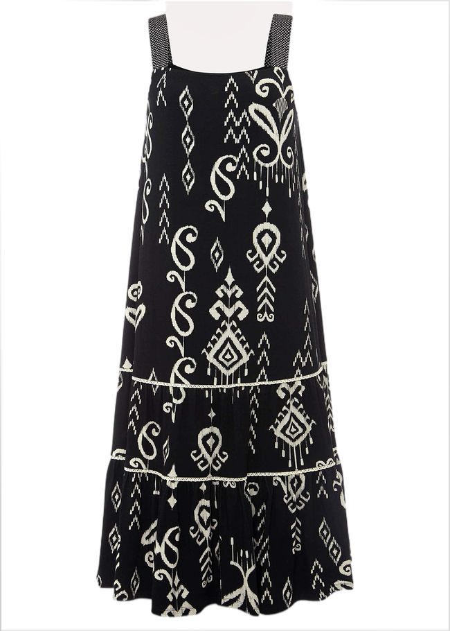  Malaya Ikat Print Midi Dress Black 220950050