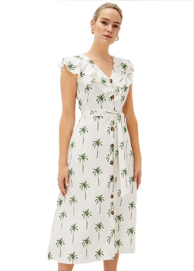  Jamilla Palm Print Midi Dress Ivory/Green 220951897