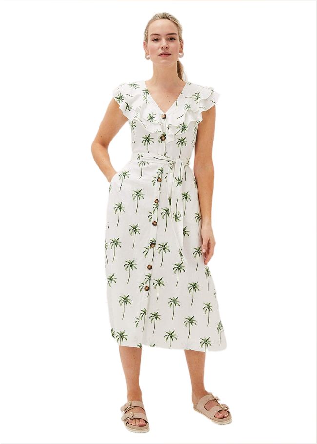  Jamilla Palm Print Midi Dress Ivory/Green 220951897