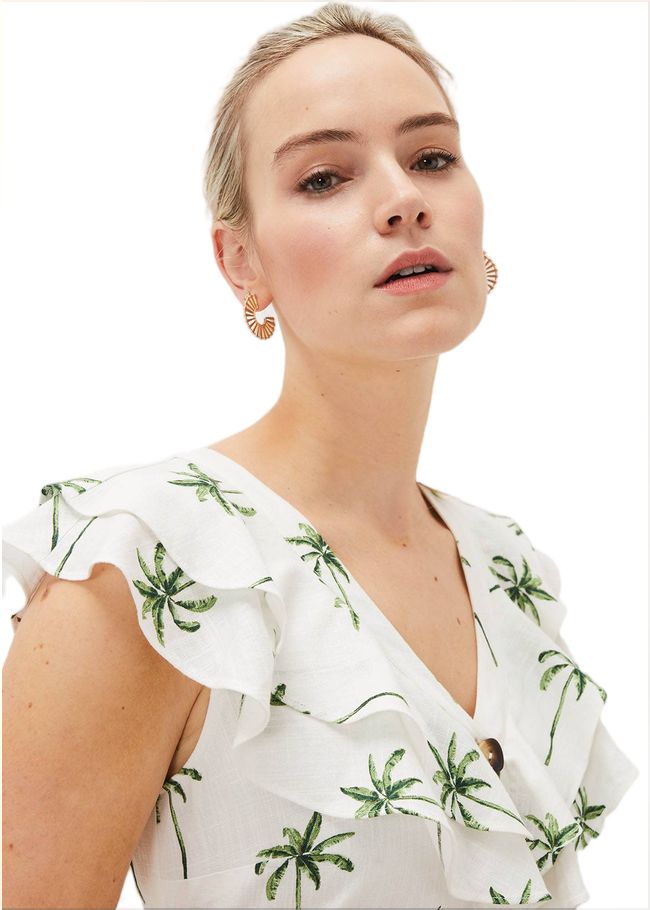  Jamilla Palm Print Midi Dress Ivory/Green 220951897