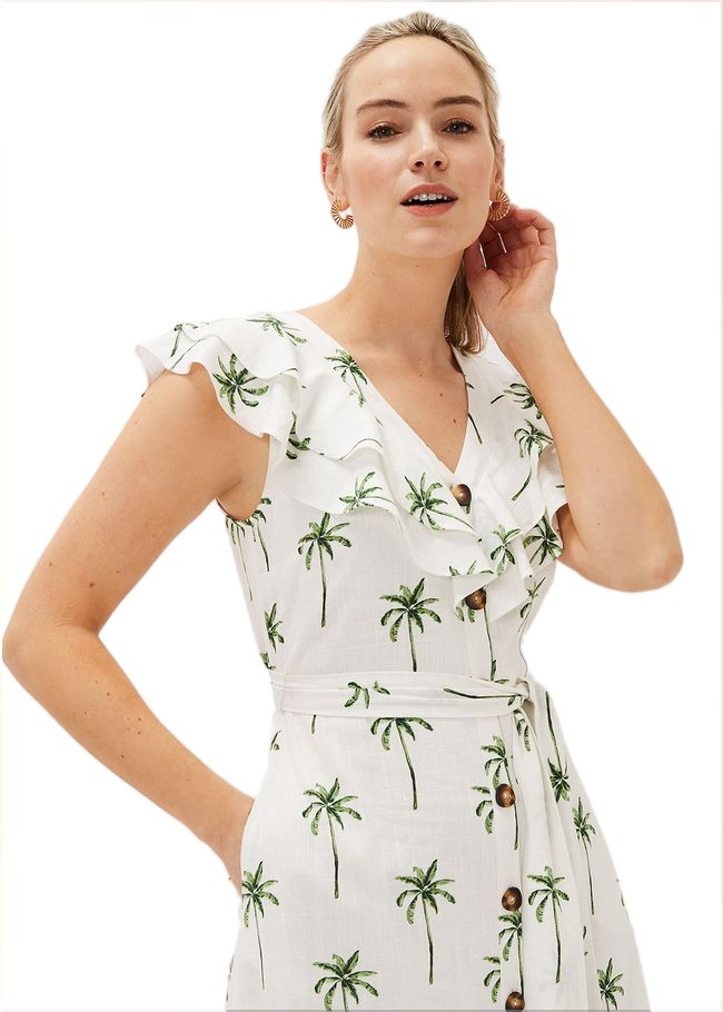  Jamilla Palm Print Midi Dress Ivory/Green 220951897