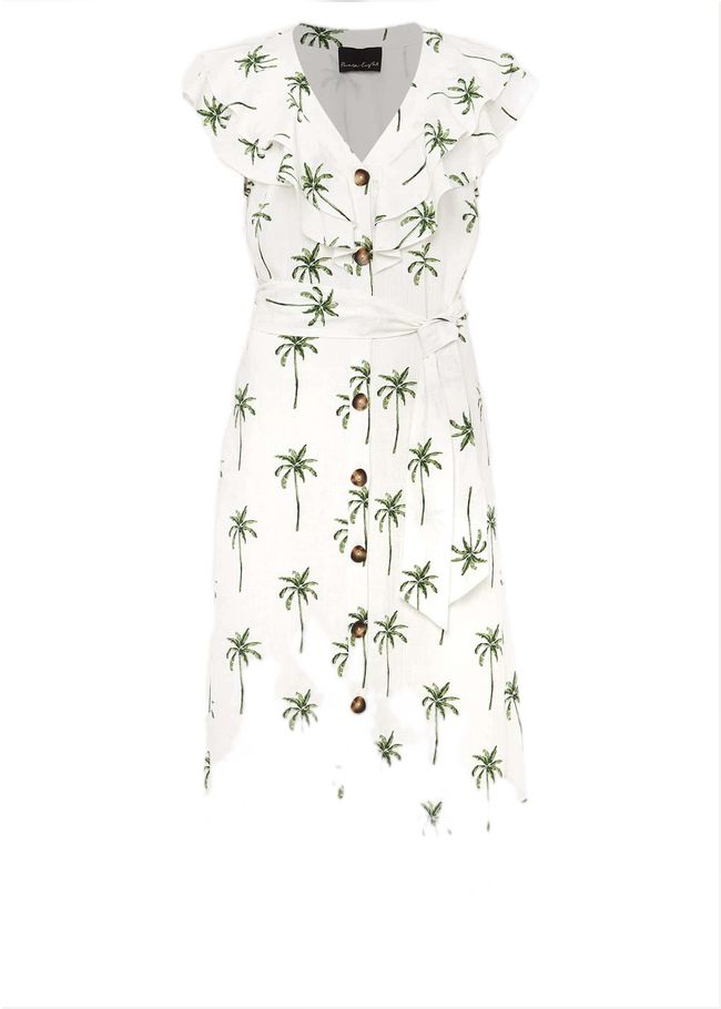  Jamilla Palm Print Midi Dress Ivory/Green 220951897