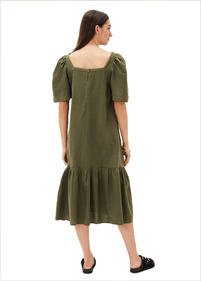  Claria Linen Midi Dress Khaki 220957507