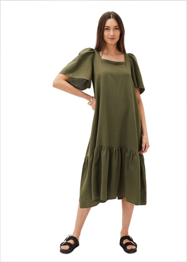  Claria Linen Midi Dress Khaki 220957507