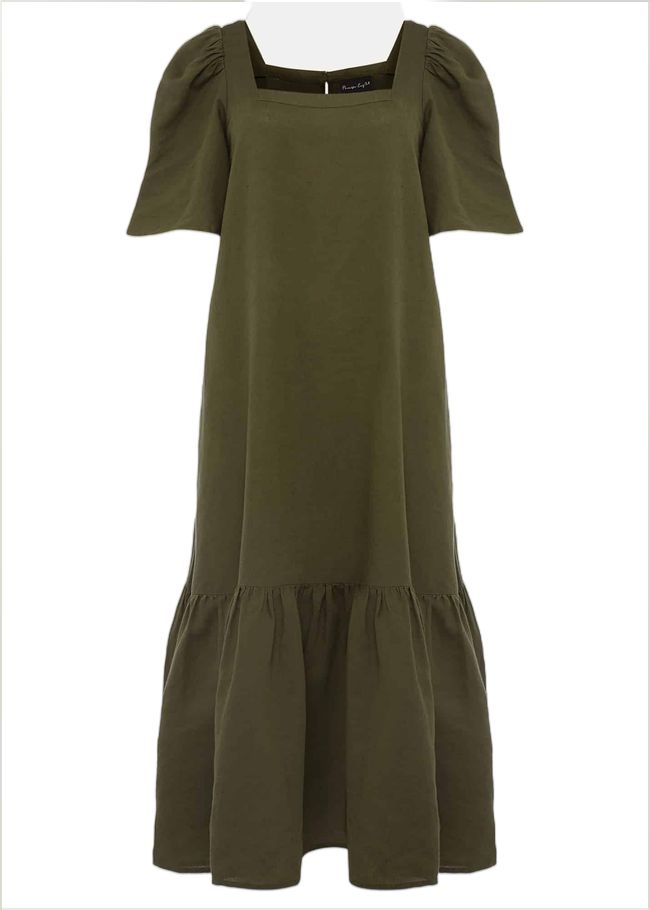  Claria Linen Midi Dress Khaki 220957507