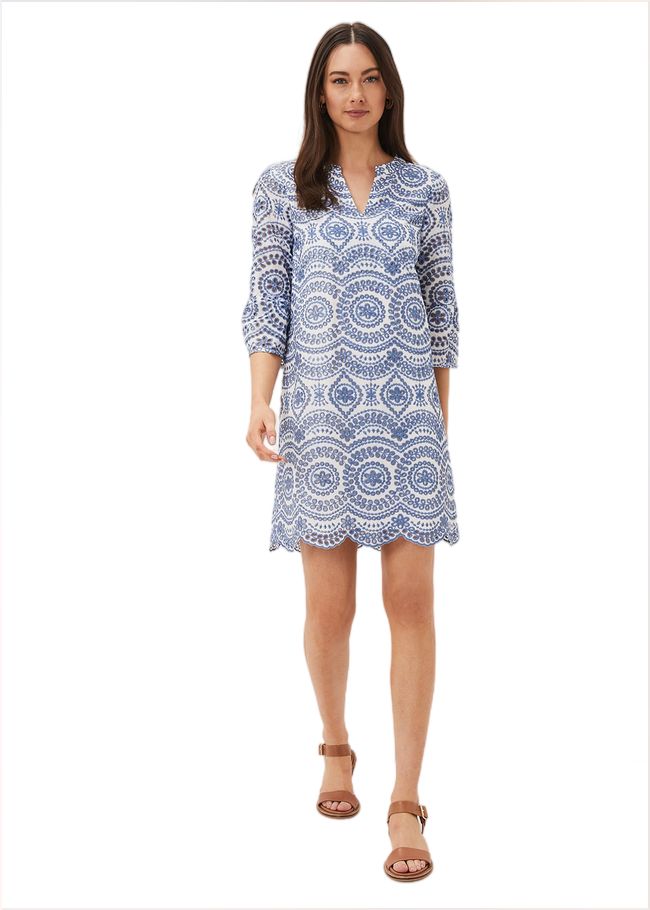  Brianne Broderie Shift Dress Blue/White 220969081