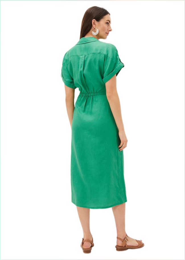  Yasse Linen Wrap Midi Dress Green 220971693