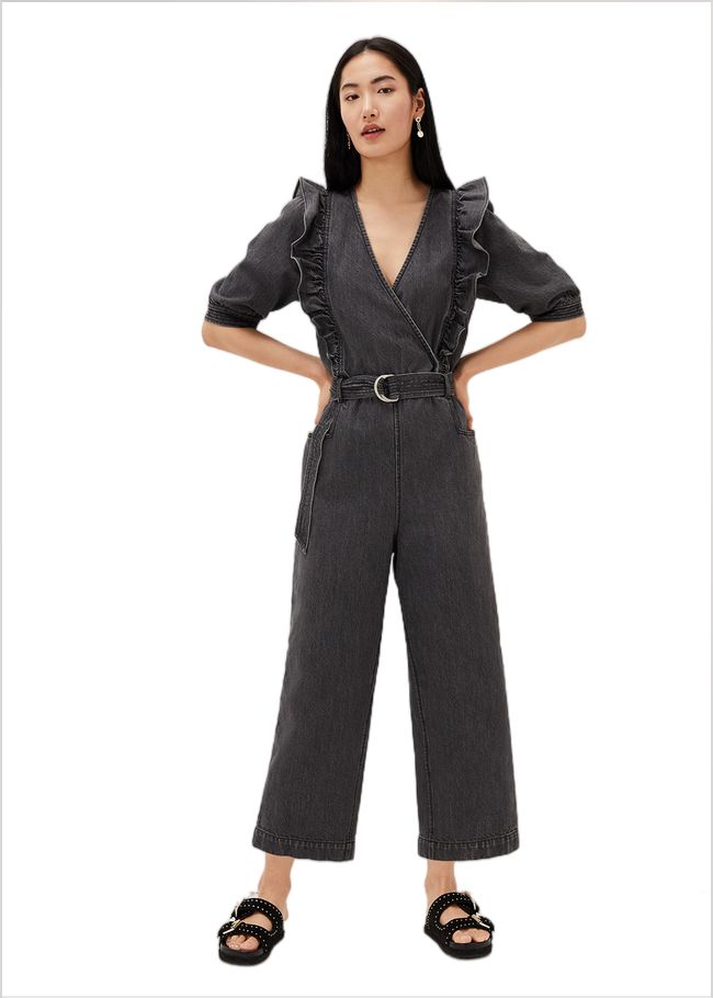  Flora Denim Frill Jumpsuit Grey 220973150