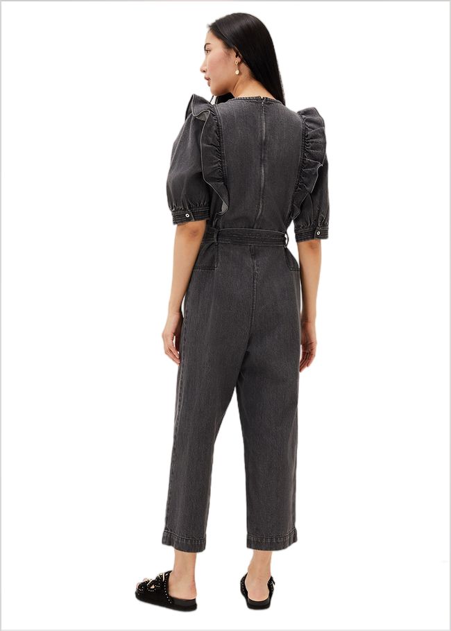  Flora Denim Frill Jumpsuit Grey 220973150