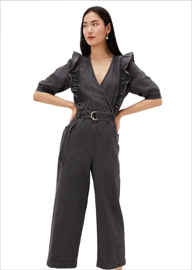  Flora Denim Frill Jumpsuit Grey 220973150