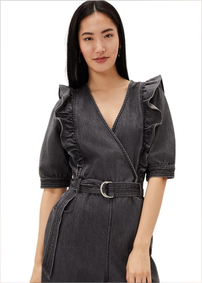  Flora Denim Frill Jumpsuit Grey 220973150