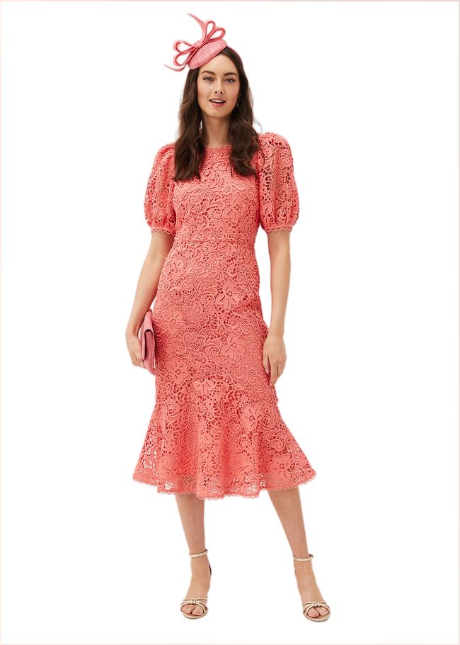  Lidia Guipure Lace Fishtail Dress Watermelon 220983536