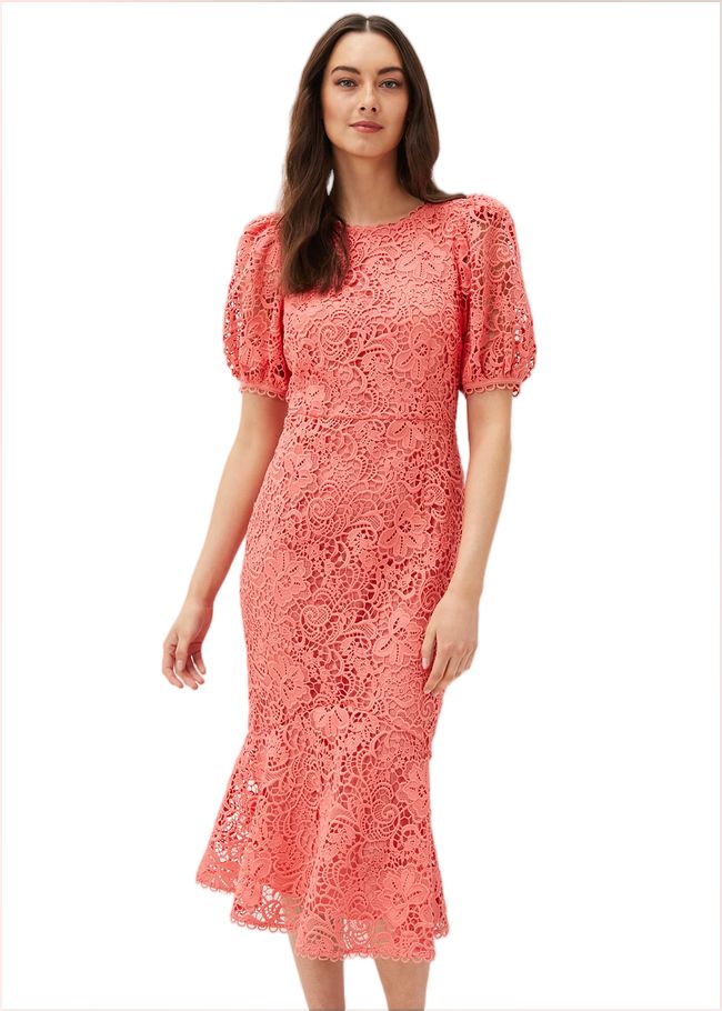  Lidia Guipure Lace Fishtail Dress Watermelon 220983536