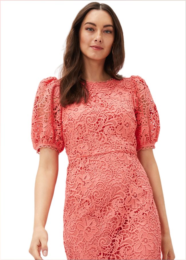  Lidia Guipure Lace Fishtail Dress Watermelon 220983536