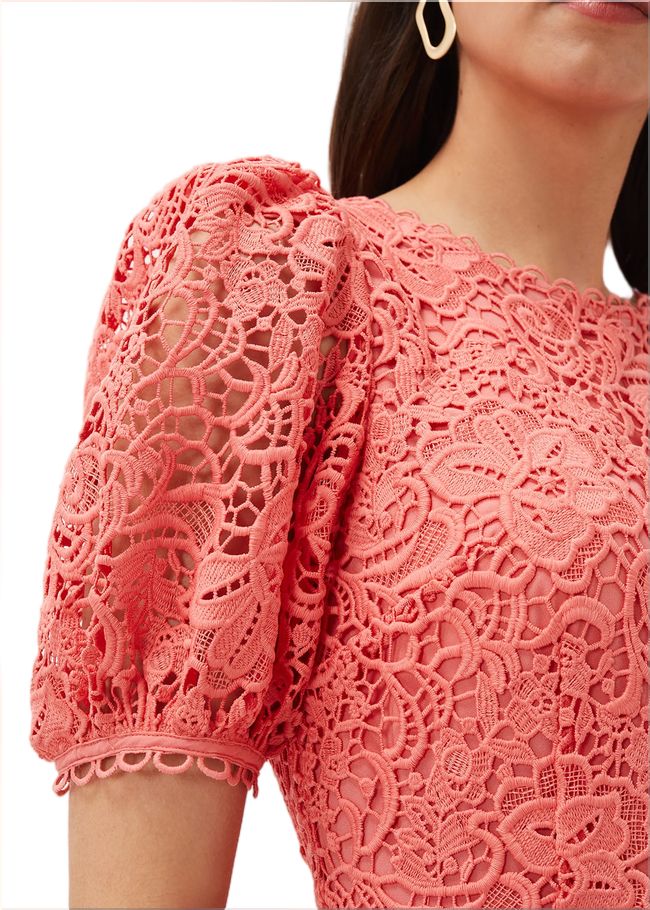  Lidia Guipure Lace Fishtail Dress Watermelon 220983536