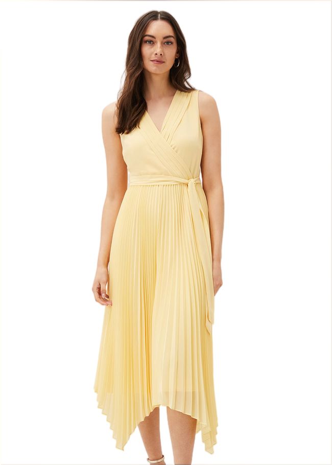  Petra Pleated Wrap Dress Pale Yellow 220984517