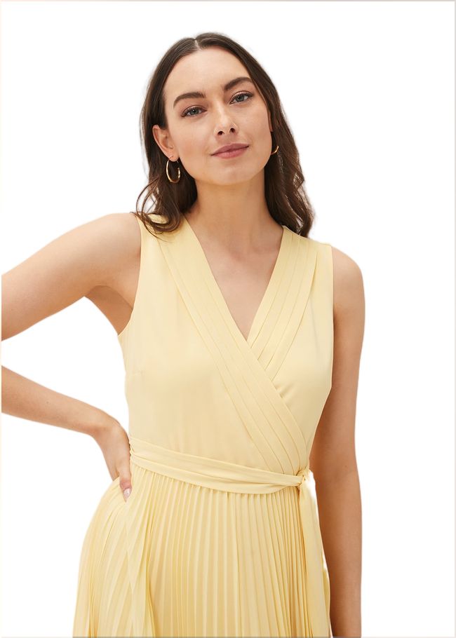  Petra Pleated Wrap Dress Pale Yellow 220984517