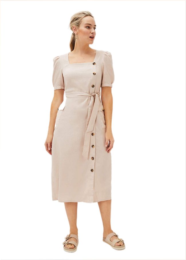  Elletta Square Neck Linen Dress Stone 220986244