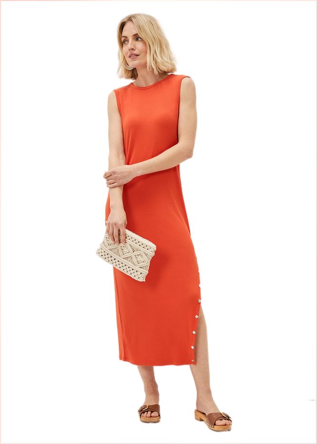  Reya Ribbed Column Midi Dress Burnt Orange 220992062