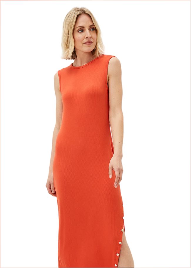  Reya Ribbed Column Midi Dress Burnt Orange 220992062