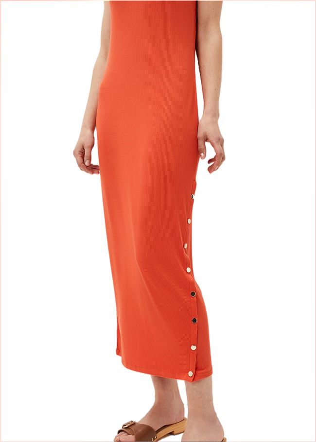  Reya Ribbed Column Midi Dress Burnt Orange 220992062