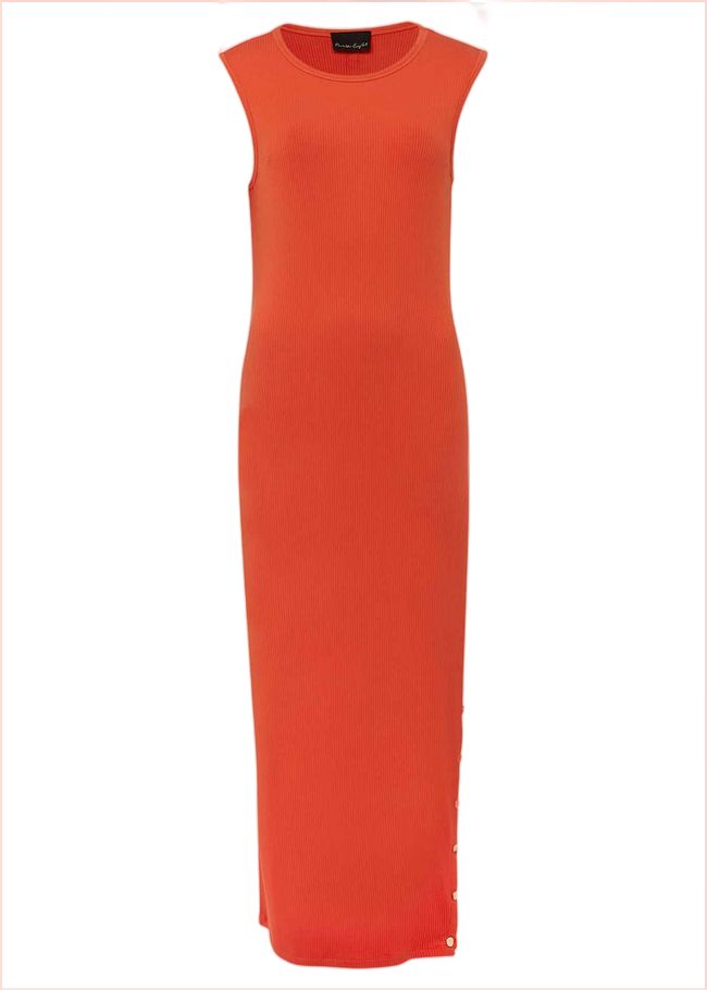  Reya Ribbed Column Midi Dress Burnt Orange 220992062