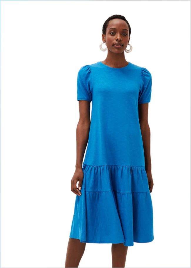  Elizabeth Tiered Round Neck Midi Dress Ocean 220998407