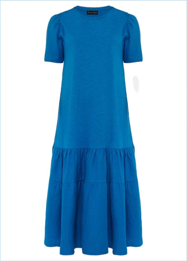  Elizabeth Tiered Round Neck Midi Dress Ocean 220998407