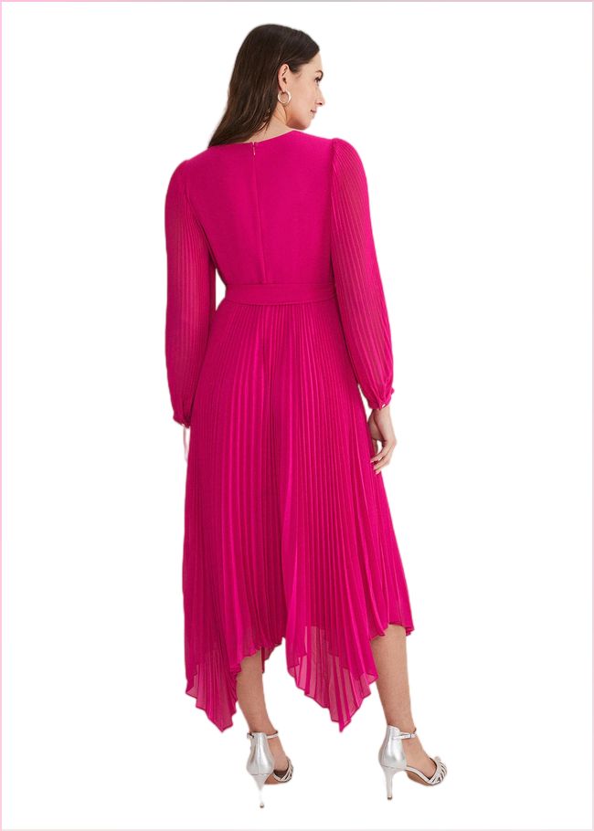  Petra Wrap Pleated Midi Dress Magenta Pink 221003389