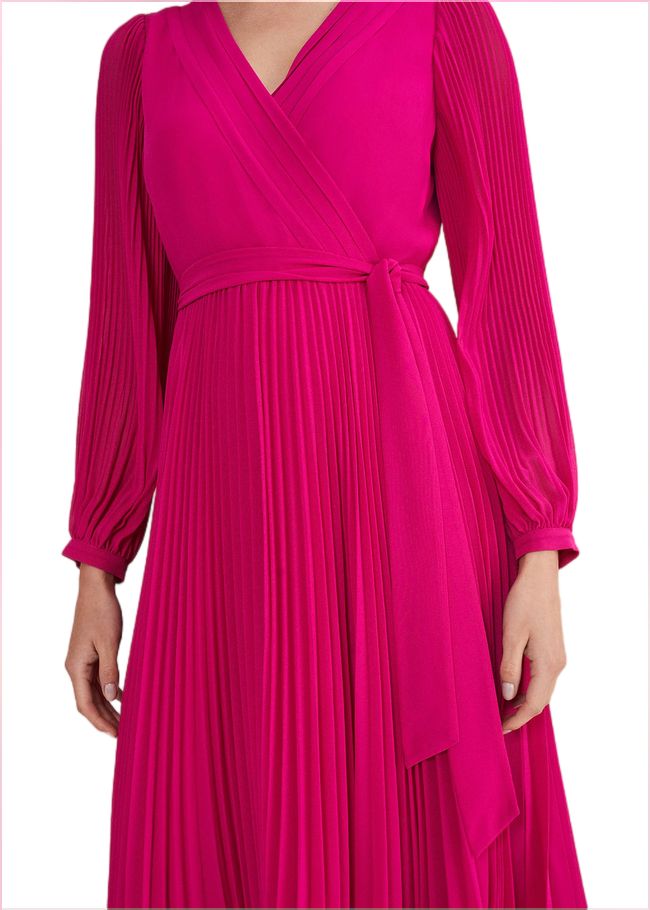  Petra Wrap Pleated Midi Dress Magenta Pink 221003389