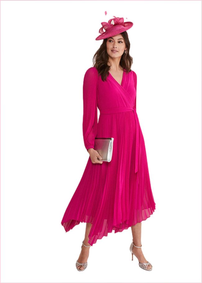  Petra Wrap Pleated Midi Dress Magenta Pink 221003389