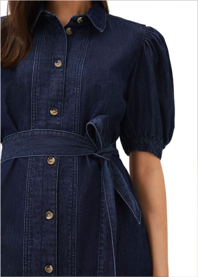  Josephine Denim Puff Sleeve Dress Indigo 221010353