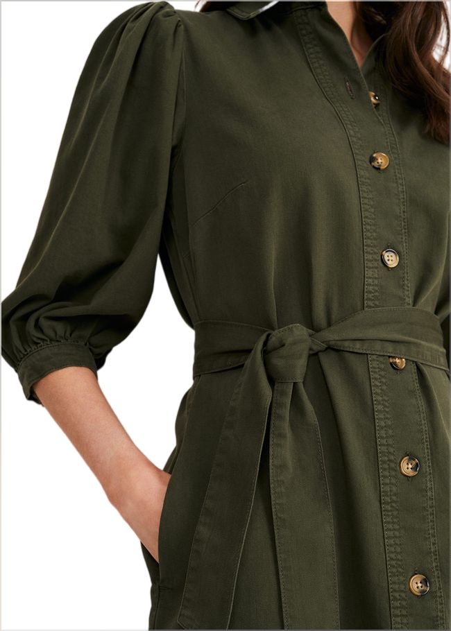  Josephine Denim Puff Sleeve Dress Khaki 221011507