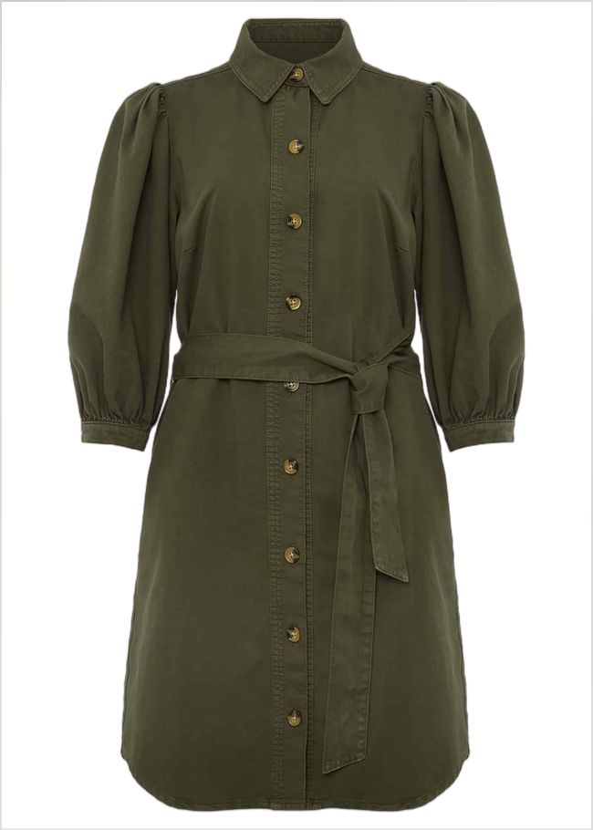  Josephine Denim Puff Sleeve Dress Khaki 221011507