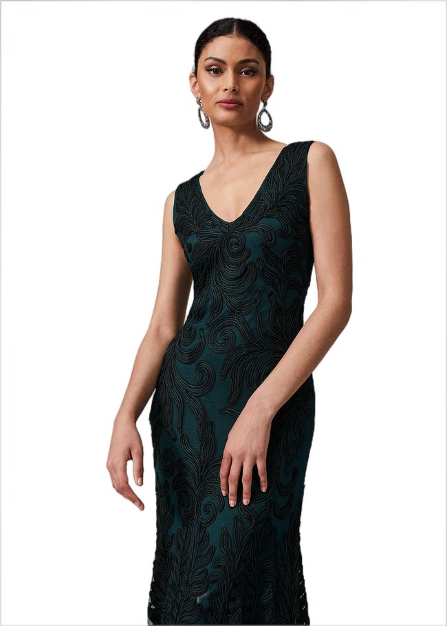  Marigold Tapework Dress Green/Black 221025248