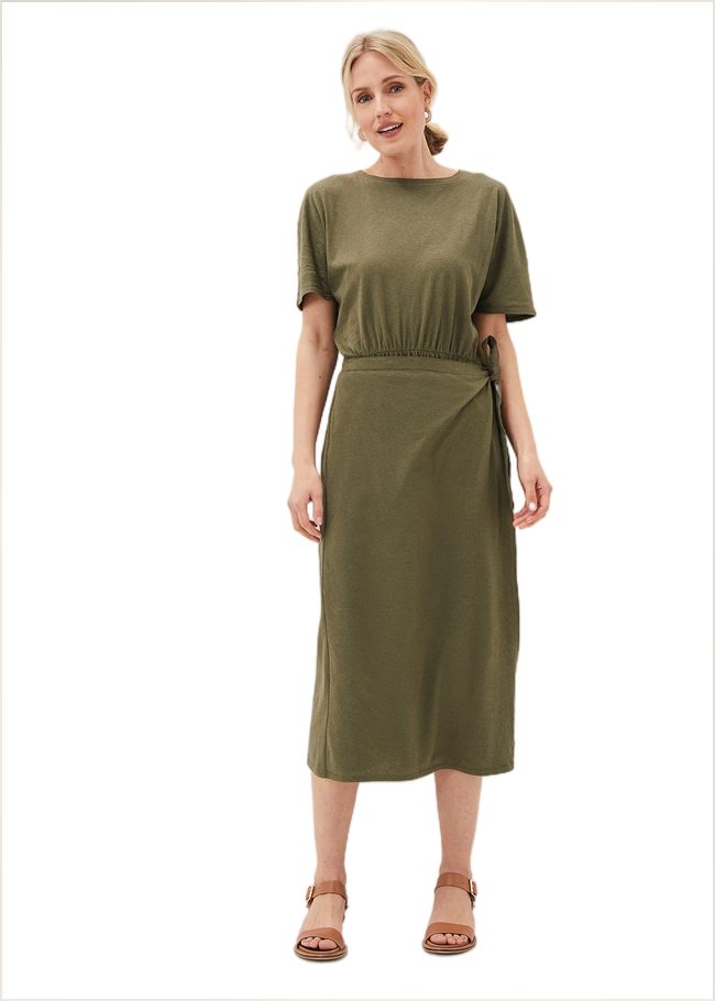  Emmalyn Cotton Midi Dress Khaki 221027507