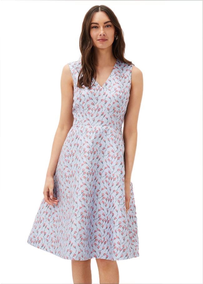  Rosebud Jacquard Fit And Flare Dress Arctic Blue/Pink 221038477