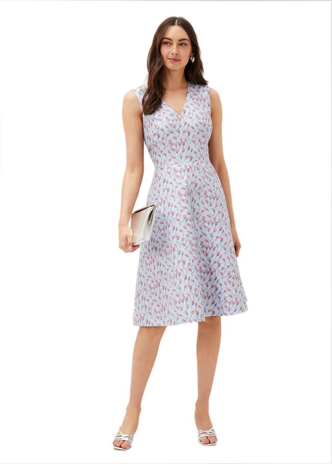  Rosebud Jacquard Fit And Flare Dress Arctic Blue/Pink 221038477