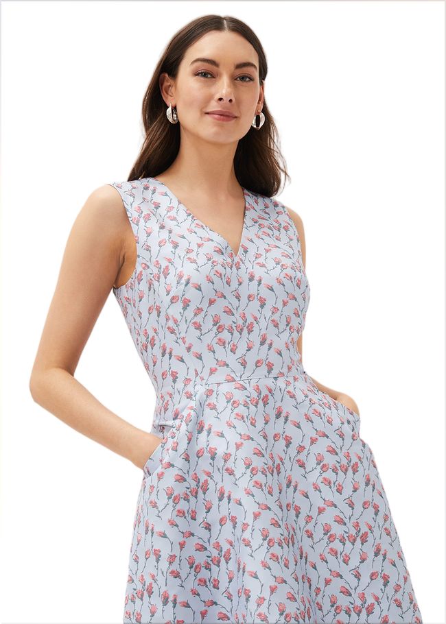  Rosebud Jacquard Fit And Flare Dress Arctic Blue/Pink 221038477