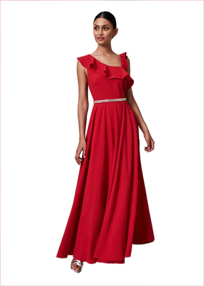  Kimmy Ruffle Embellished Maxi Dress Scarlet 221039731