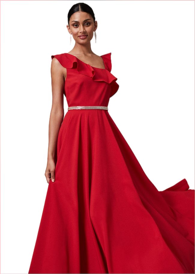  Kimmy Ruffle Embellished Maxi Dress Scarlet 221039731