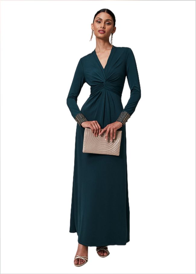  Shanelle Embellished Cuff Maxi Dress Peacock Green 221041852